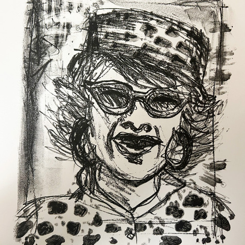 Ella in Leopard print hat
Lithograph