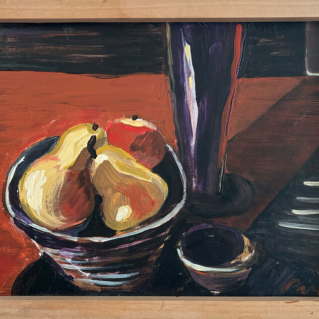 Pears in a bow acrylic on board